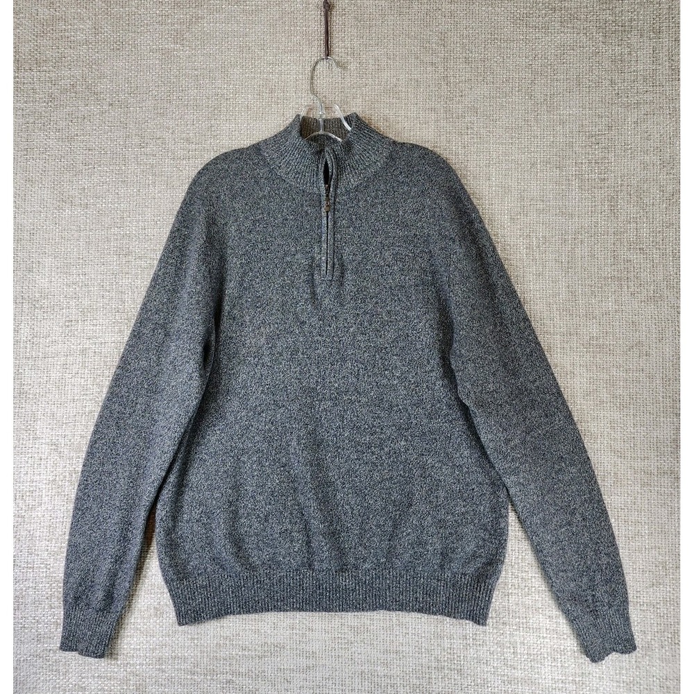 Qi 100% Cashmere 1/4 Zip Pullover Sweater Mens L Charcoal Soft Preppy *Flaw